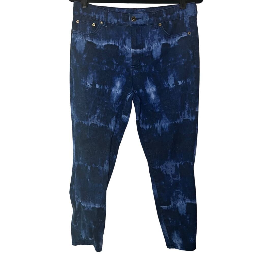 LRL Lauren Ralph Lauren Indigo Blue Boho Tie Dye Skinny Cropped Jeans Size 10p
